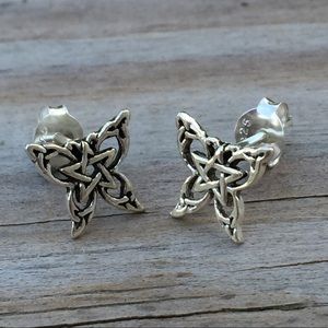 Butterfly Pentacle earrings .925 Sterling Silver stud earrings